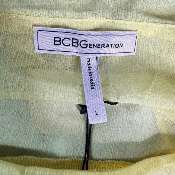 BCBGeneration Women's size Large Citrus Yellow Tiered Off Shoulder Blouse NWT - Picture 3 of 9